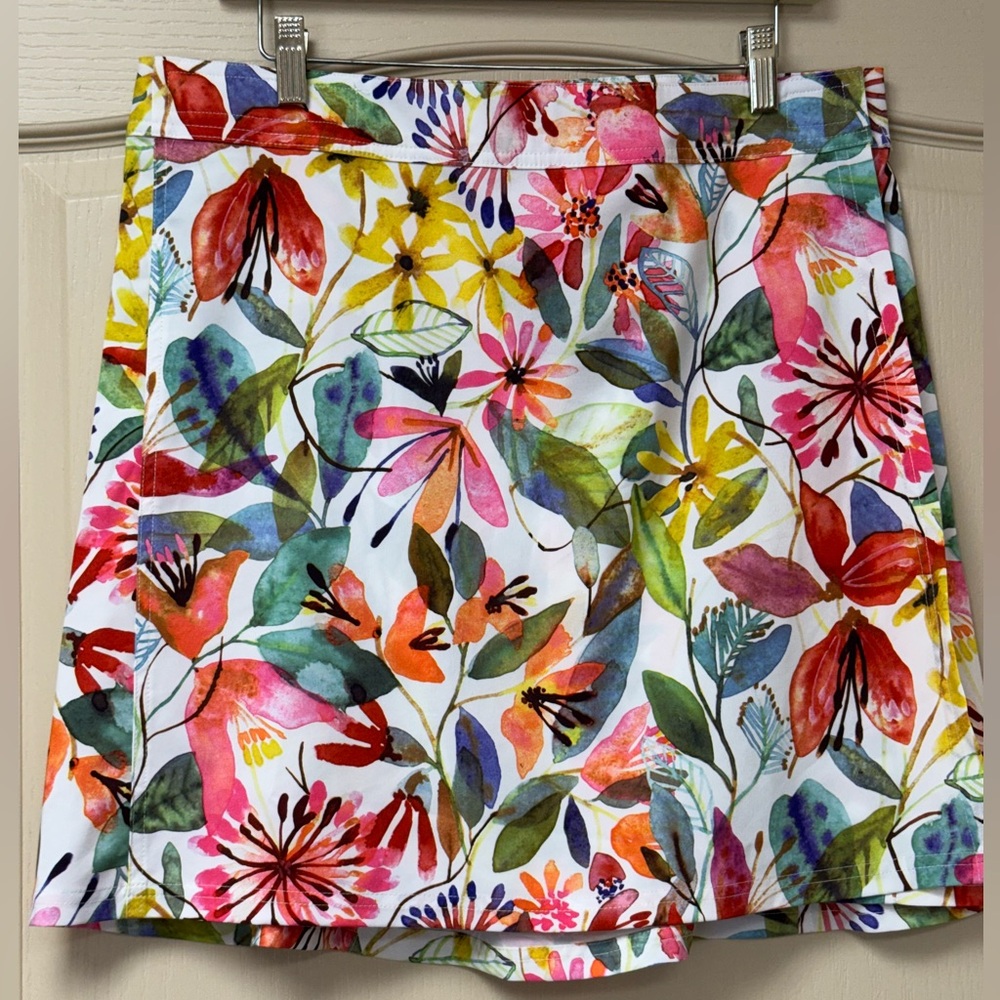 Ripskirt Hawaii Floral Midi Skirt in White with Multicolor Watercolor Blooms